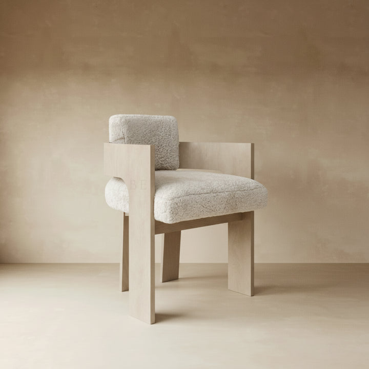 Oak Dining Chair | Boucle Upholstered Chair — Japandi Dining Room