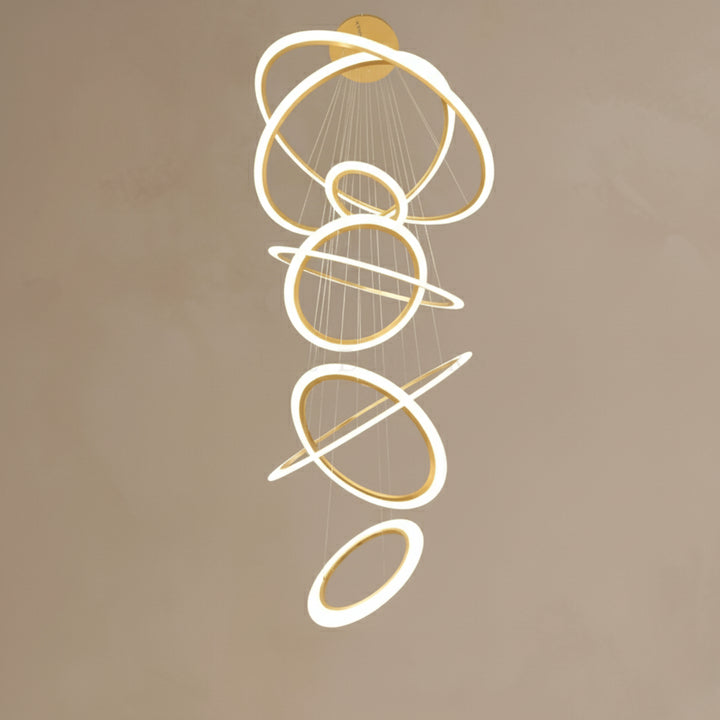 Modern chandelier with circular design on a beige background