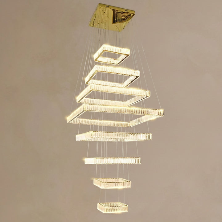 Modern chandelier with square panels on a beige background