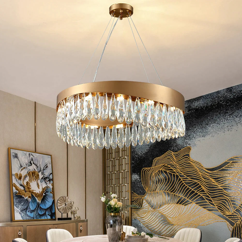 Anele LED Brushed Gold K9 Crystal Chandelier