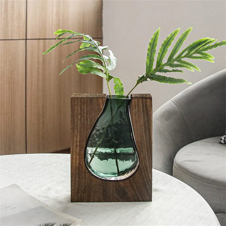 Yves Wood Emerald Green Glass Vase