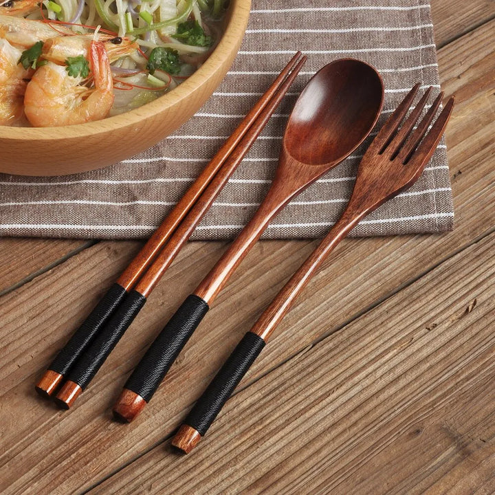 Adalet Wood Long Handle Fork Chopsticks Spoon Korean Tableware