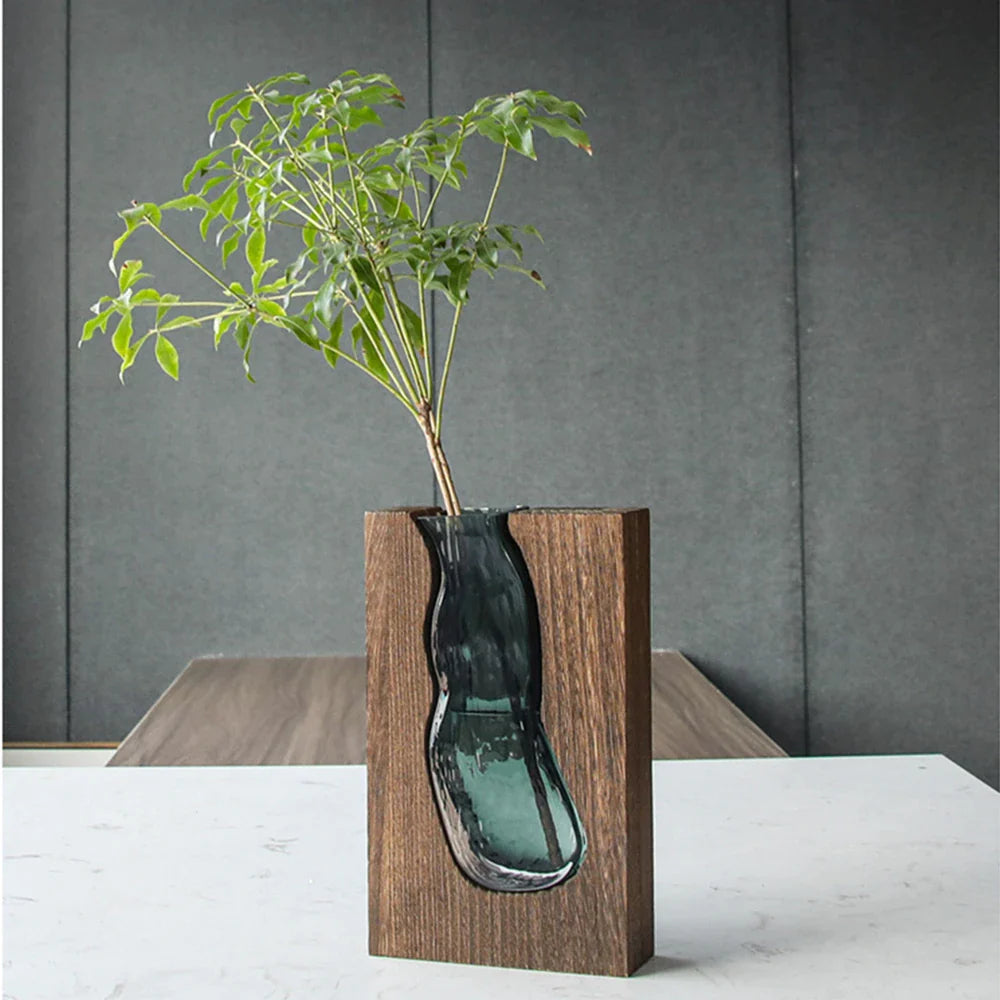 Yves Wood Emerald Green Glass Vase