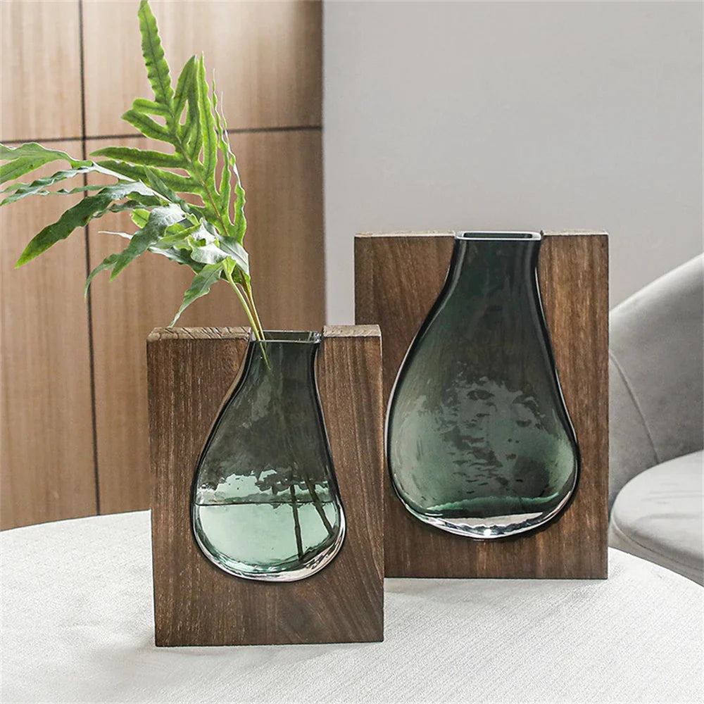 Yves Wood Emerald Green Glass Vase