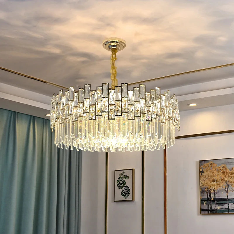 Kiara Gold Black Crystal Round Oval Postmodern Chandelier