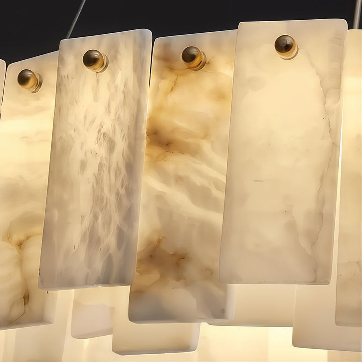 Close-up of the elegant panels of a Linear Chandelier - LED Chandelier showcasing its modern design.