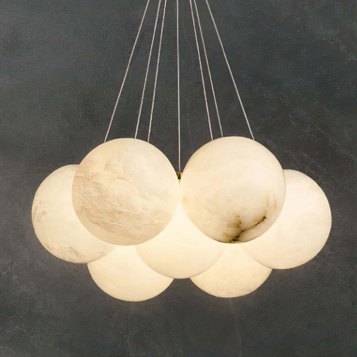 Wood Chandelier - Bubble Chandelier with elegant, round ball shades hanging gracefully.