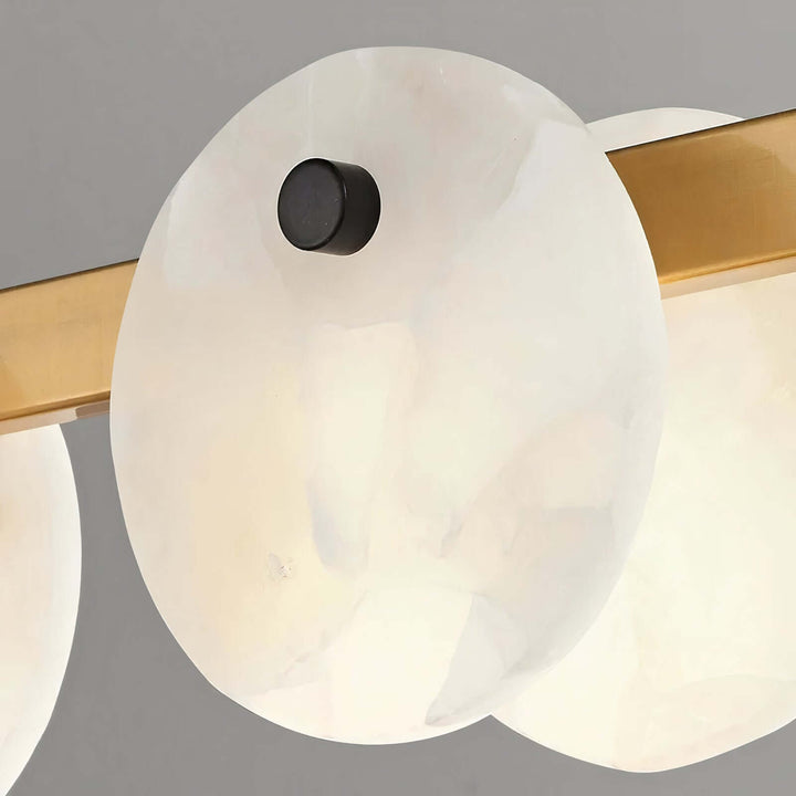 Foyer Chandelier - Linear Chandelier Dining Room featuring alabaster marble disks and a sleek gold rod.
