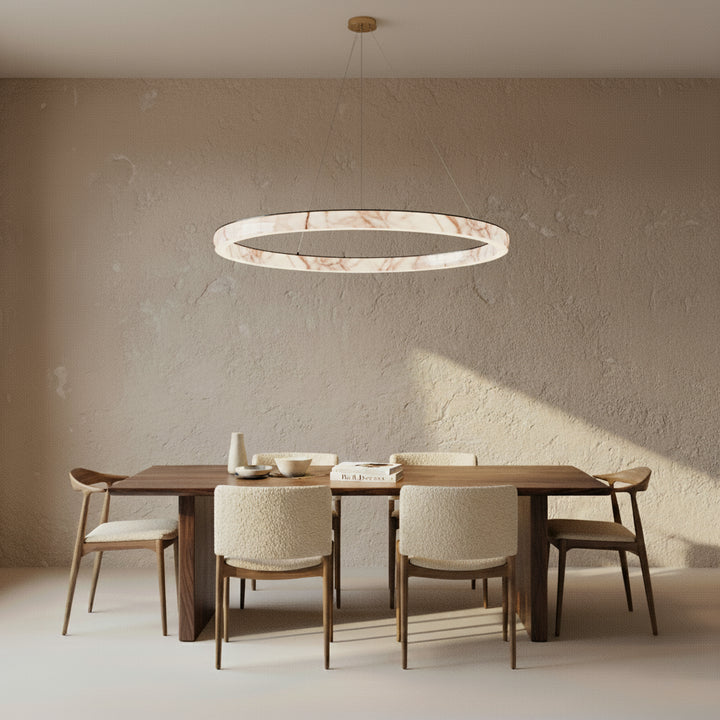 Alabaster Chandelier | Ring Pendant Light — Japandi Dining Room