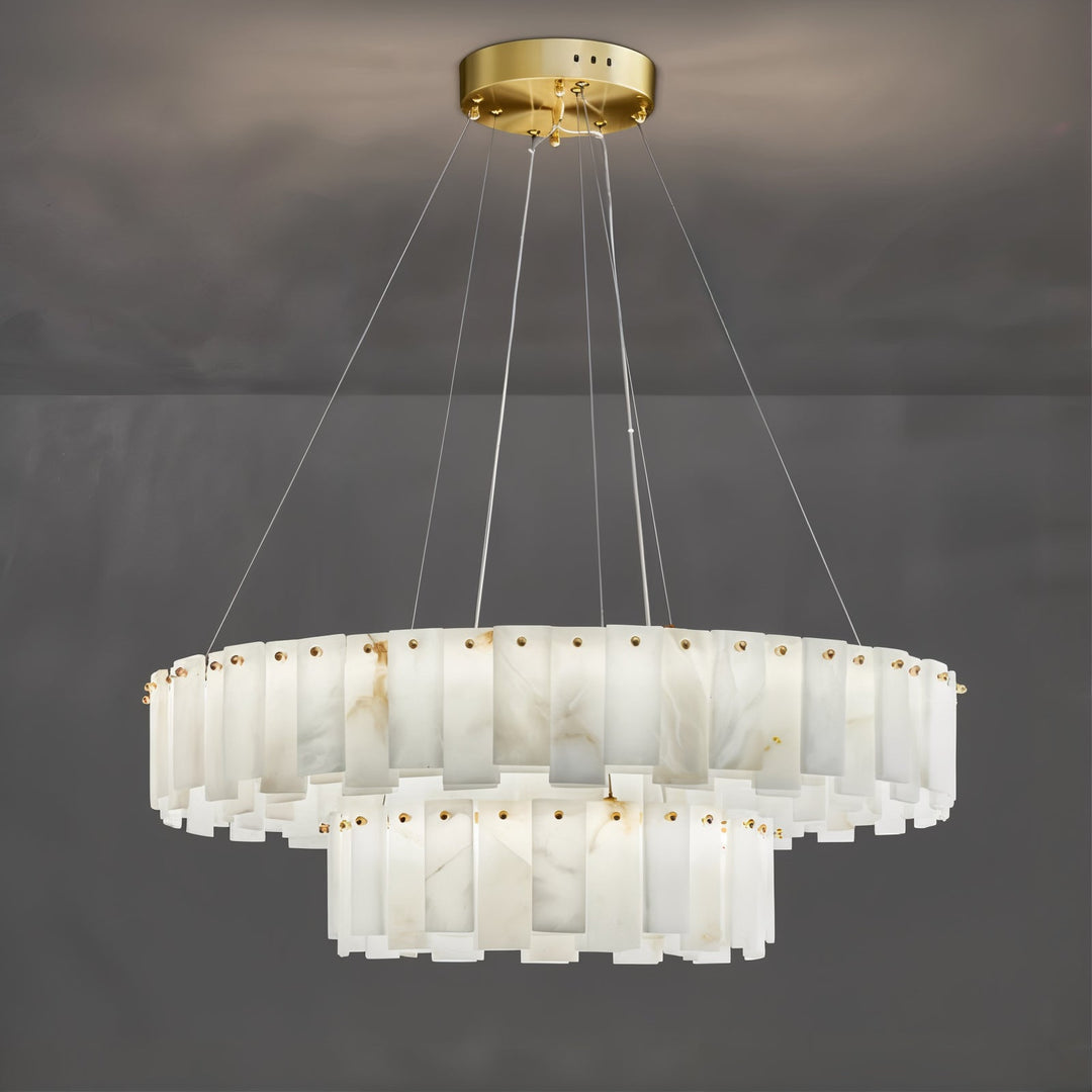 Entryway Chandelier - Foyer Chandelier made of alabaster with polished brass accents, ideal for elegant dining or living spaces.