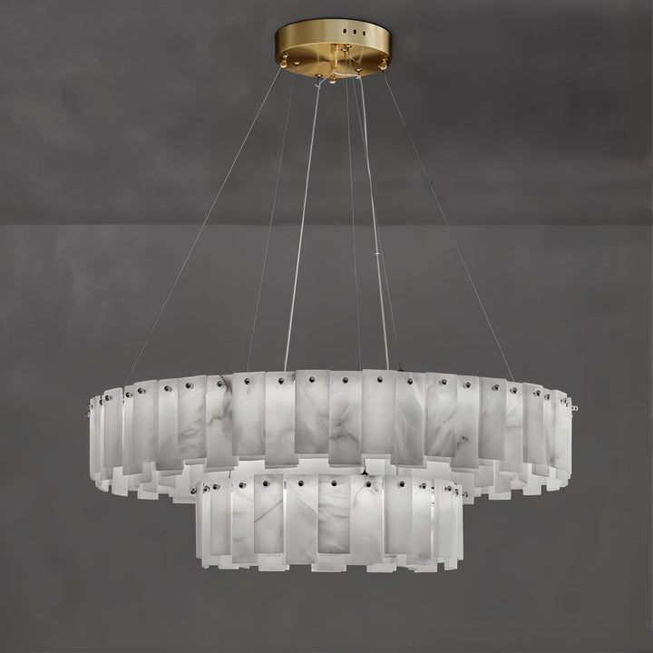 Entryway Chandelier - Foyer Chandelier featuring a snowflake-shaped alabaster design with a polished brass frame.