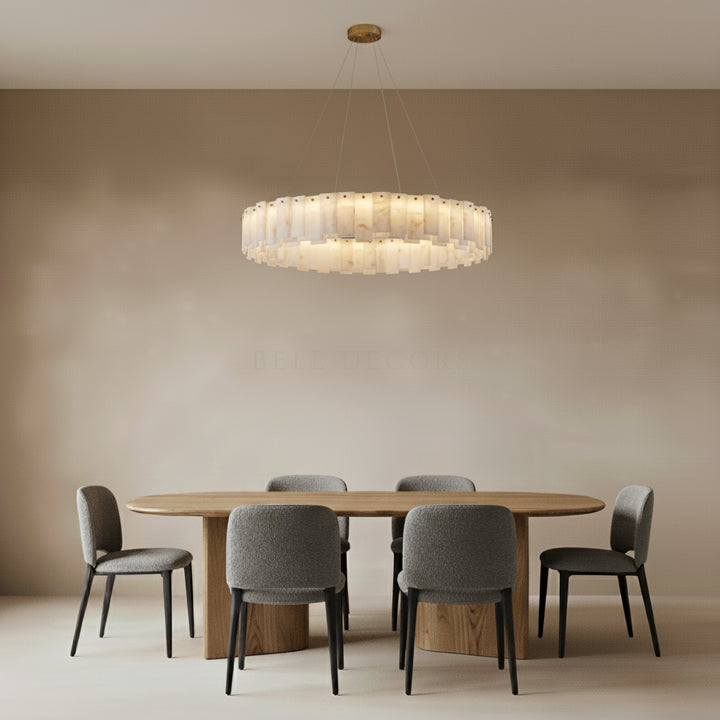 Alabaster Chandelier | Round Pendant Light — Japandi Dining Room