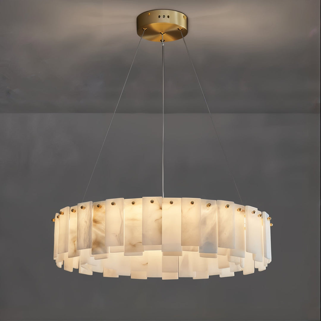 Entryway Chandelier - Foyer Chandelier with alabaster and brass design, perfect for modern dining or living spaces.