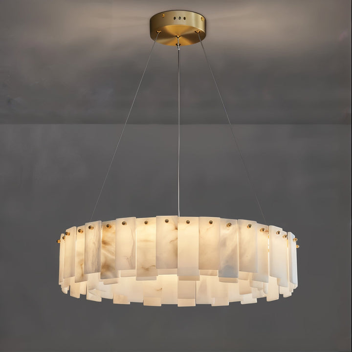 Entryway Chandelier - Foyer Chandelier with alabaster and brass design, perfect for modern dining or living spaces.