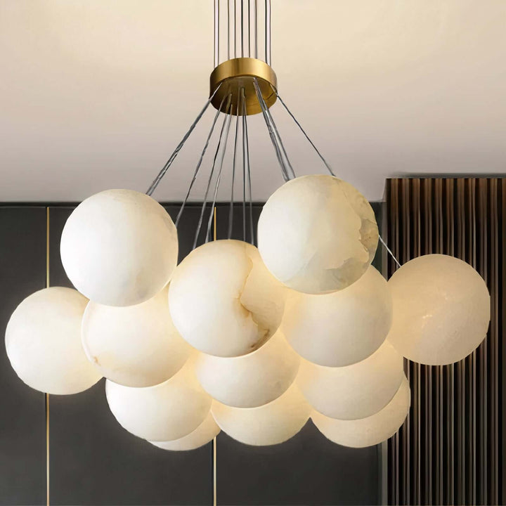 Wood Chandelier - Bubble Chandelier featuring a stunning cluster of marble ball shades for elegant illumination.