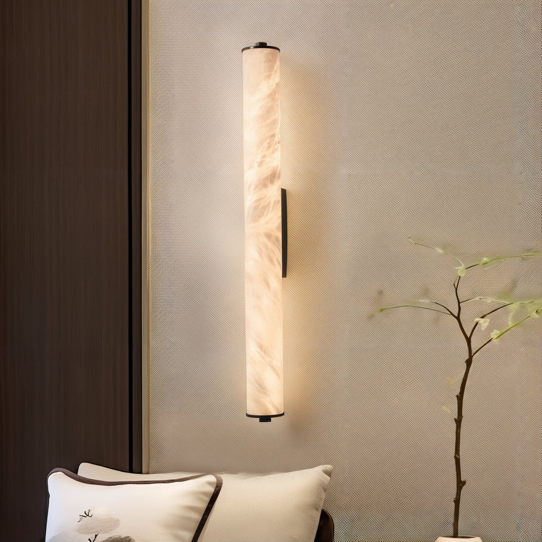 LED Lighting Wall Art - LED Light On Wall set in a modern interior, showcasing warm light through a marble shade.