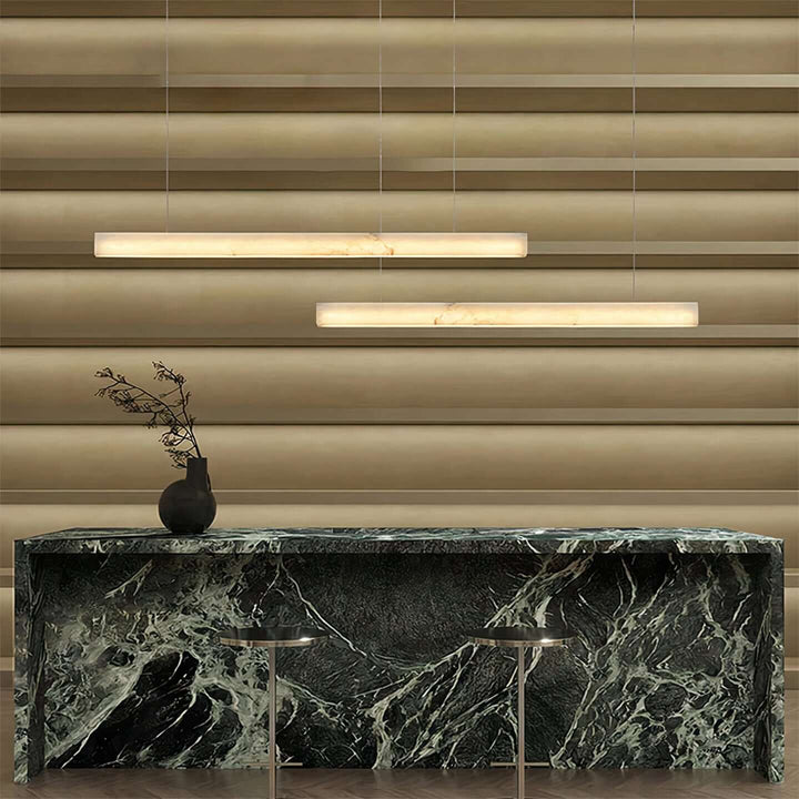 Modern LED Ceiling Light - A Contemporary Touch illuminating a stylish marble table.