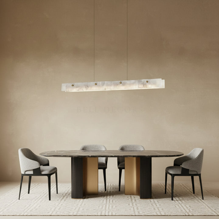 Alabaster Pendant Light | Linear Chandelier — Japandi Dining Room