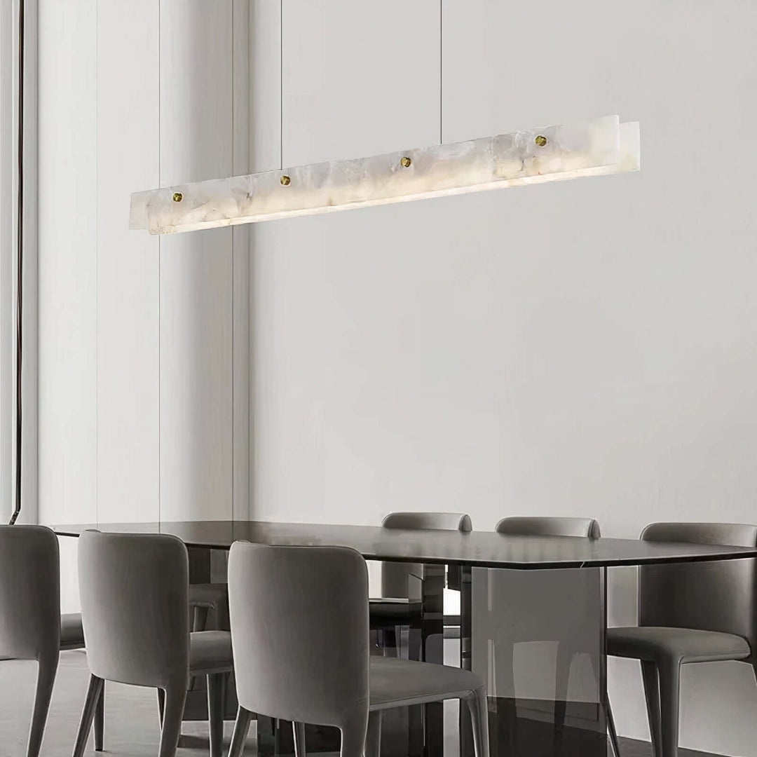 White Pendant Light - Modern LED Ceiling Light illuminating a contemporary dining space with a sleek marble alabaster finish.