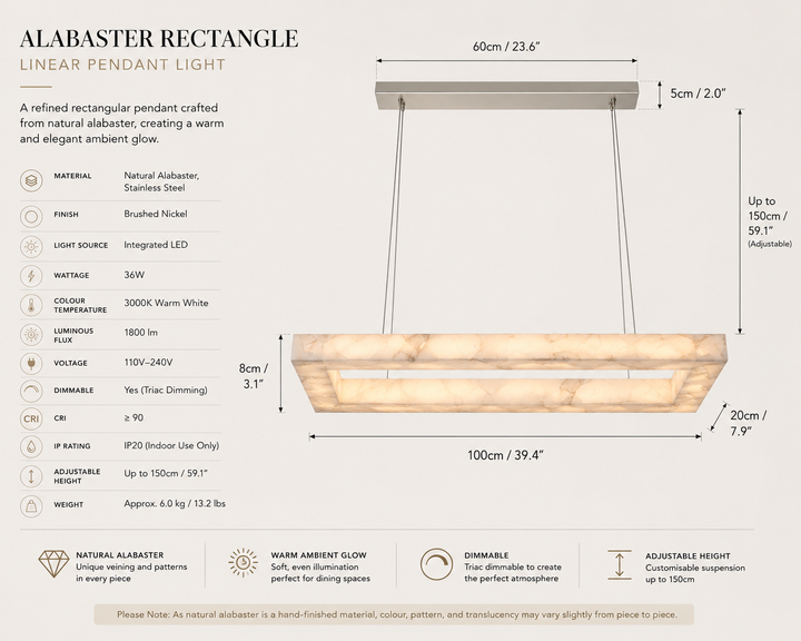 Alabaster Pendant Light | Linear Chandelier — Japandi Dining Room