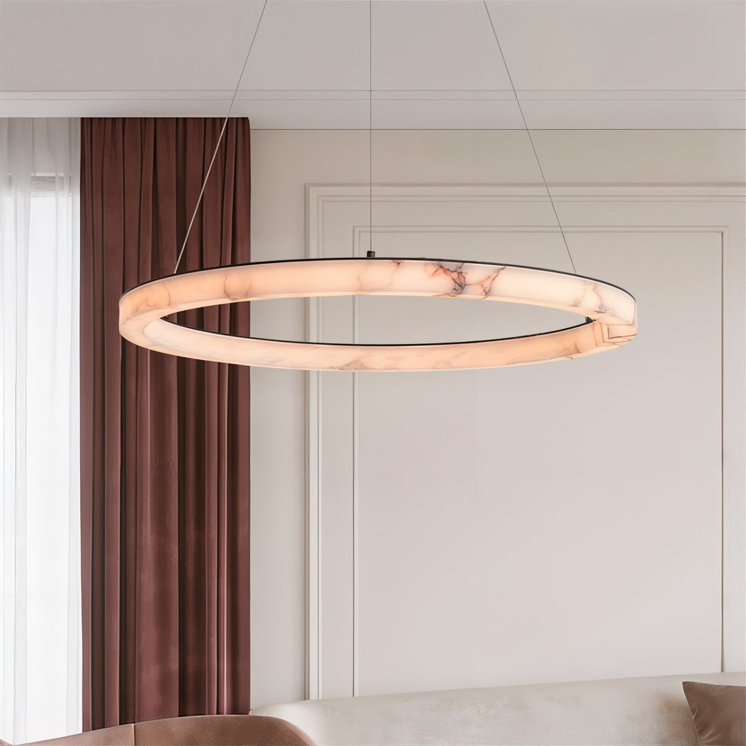 Foyer Chandelier - Entryway Chandelier featuring an elegant round silhouette with natural marble detailing.