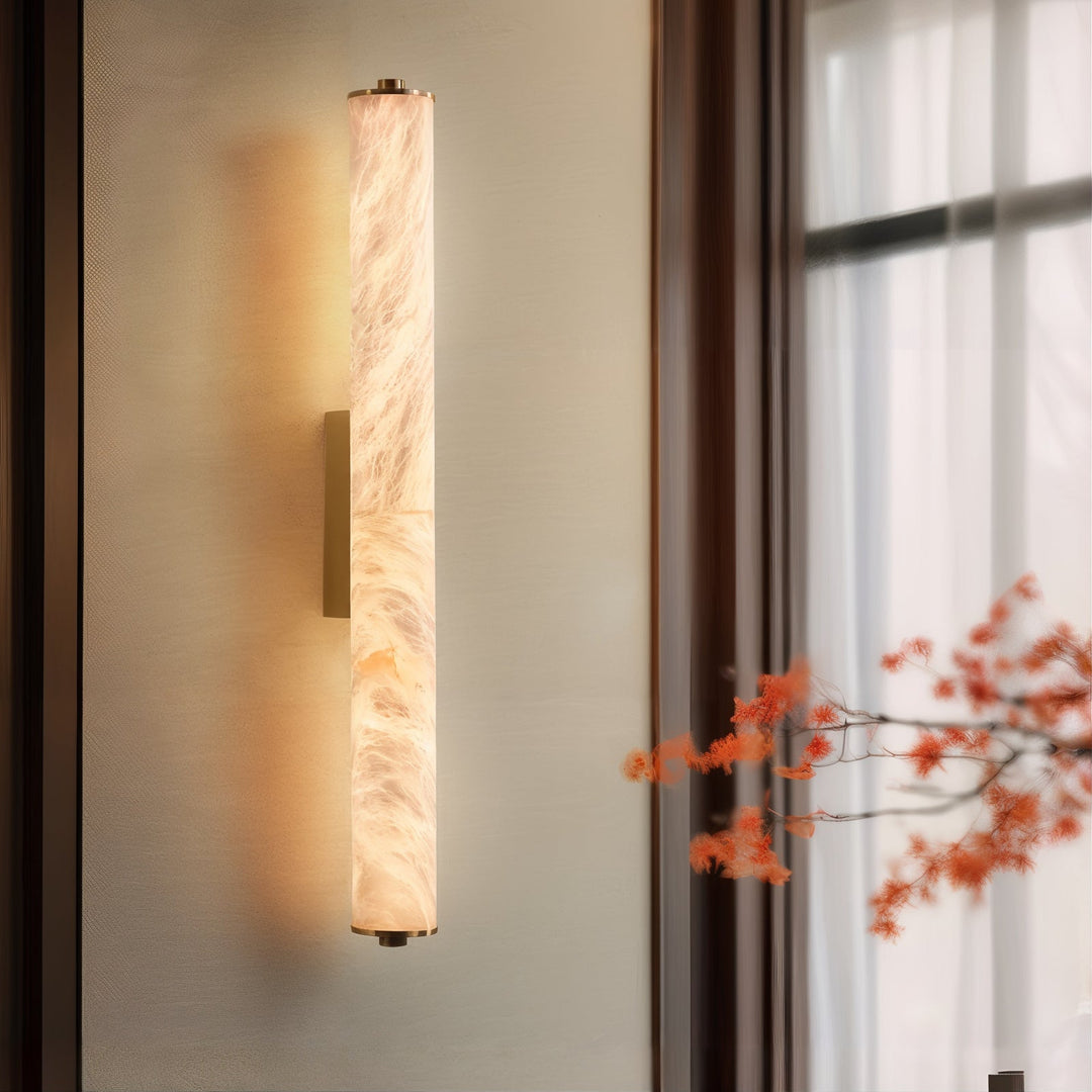 LED Lighting Wall Art - LED Light On Wall illuminating a stylish interior with natural marble shade and copper accents.