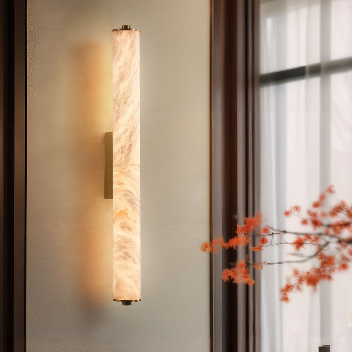 LED Lighting Wall Art - LED Light On Wall illuminating a stylish interior with natural marble shade and copper accents.