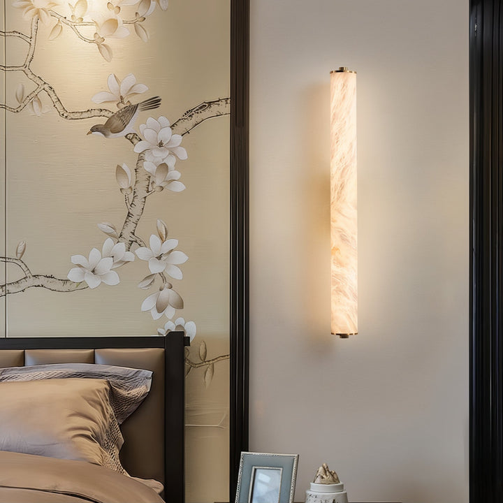 LED Lighting Wall Art - LED Light On Wall illuminating a stylish bedroom with floral wallpaper and elegant decor.