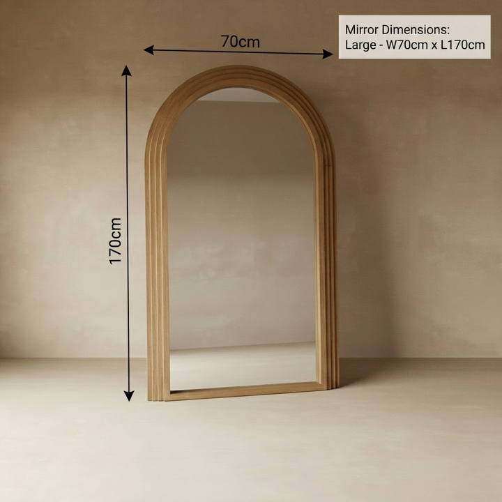 Arched Full Length Mirror | Large Wood Floor Mirror — Organic Modern Bedroom