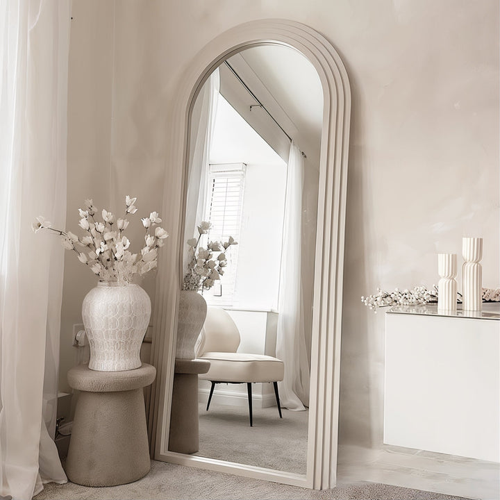 Large Floor Mirror - Arched Mirror showcased in chic interior with vintage decor and striking arched frame design.