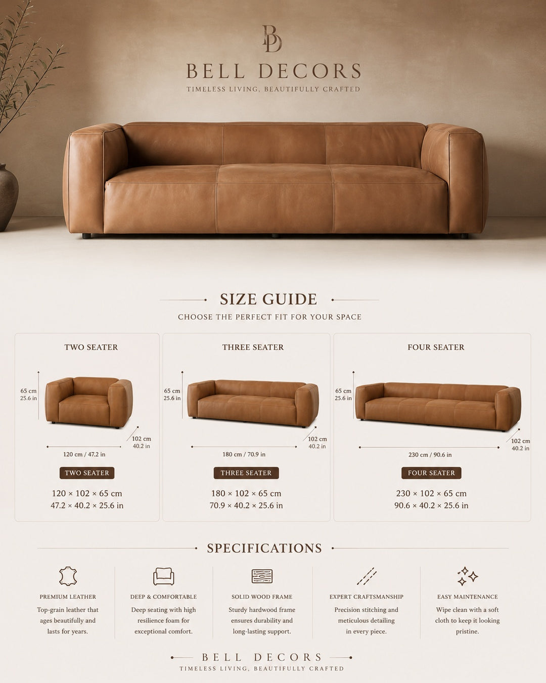 Brown Leather Sofa | Tan Leather Couch — Organic Modern Living Room