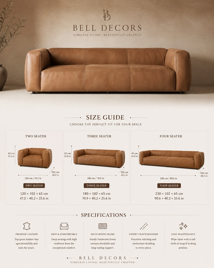 Brown Leather Sofa | Tan Leather Couch — Organic Modern Living Room