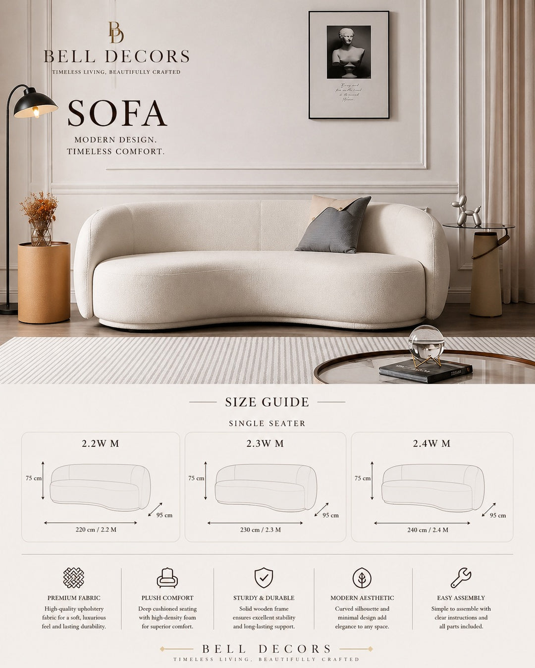 White Boucle Sofa | Upholstered Sofa — Organic Modern Living Room