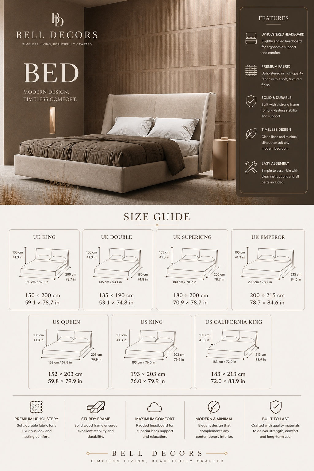 Beige Upholstered Bed Frame | Fabric Platform Bed — Organic Modern Bedroom