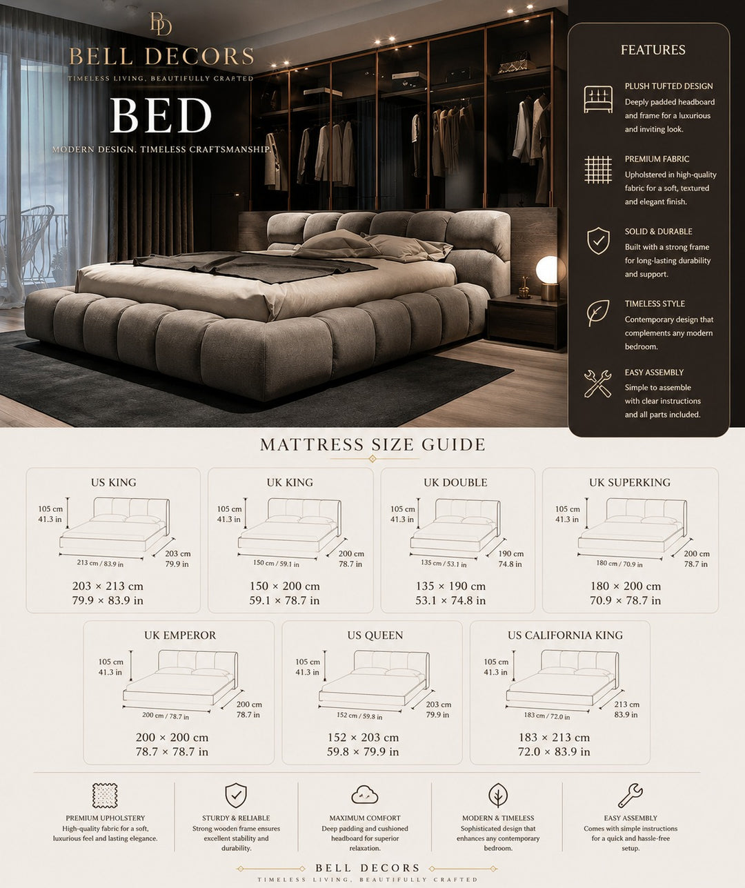 Grey Upholstered Bed Frame | Tufted Platform Bed — Organic Modern Bedroom