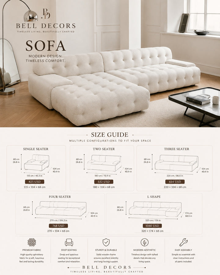 White Sectional Sofa | Fabric Couch With Chaise — Organic Modern Living Room
