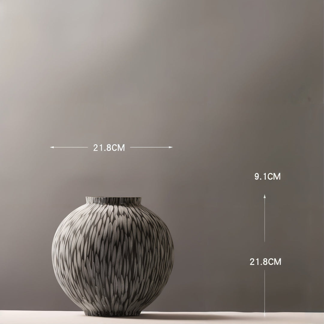 Ceramic Vases - Decorative Vases with elegant black and white pattern, dimensions 21.8cm x 21.8cm x 9.1cm.