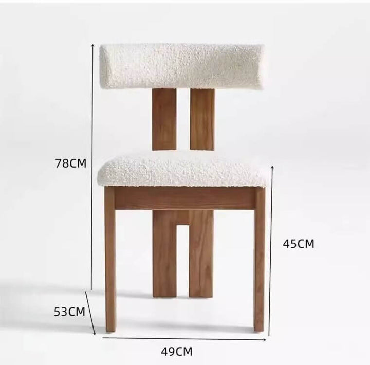 Boucle Dining Chair | Oak Wood Upholstered Chair — Japandi Dining Room
