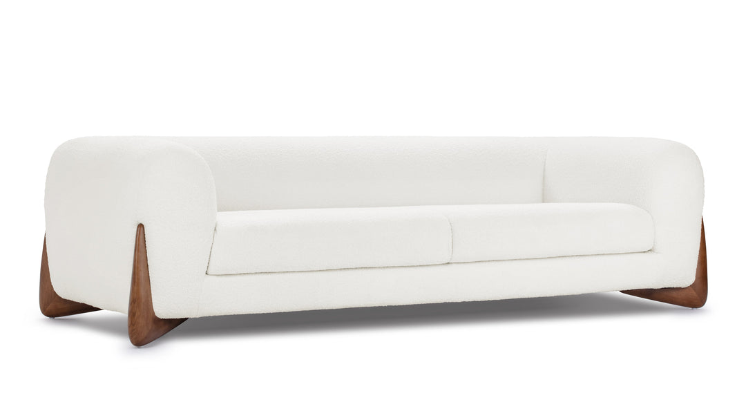 Boucle Sofa | Cream Couch With Wood Legs — Organic Modern Living Room