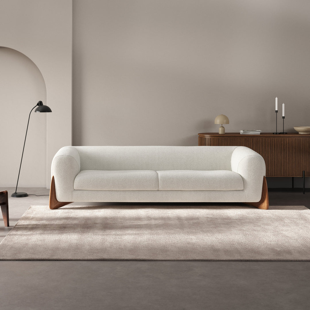 Boucle Sofa | Cream Couch With Wood Legs — Organic Modern Living Room