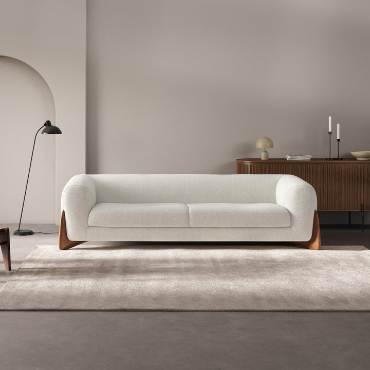Boucle Sofa | Cream Couch With Wood Legs — Organic Modern Living Room