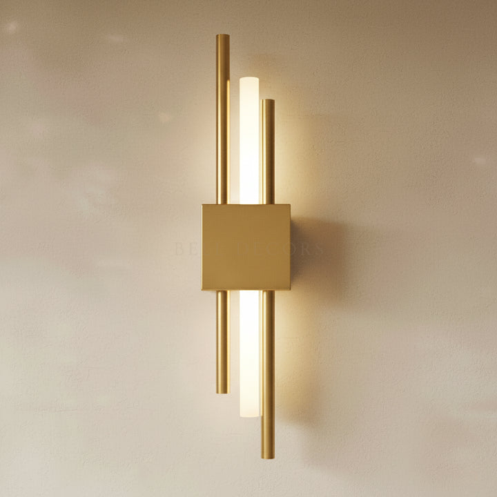 Gold Wall Light - Sleek Yet Contemporary design featuring elegant gold bars and LED bulb for modern lighting.
