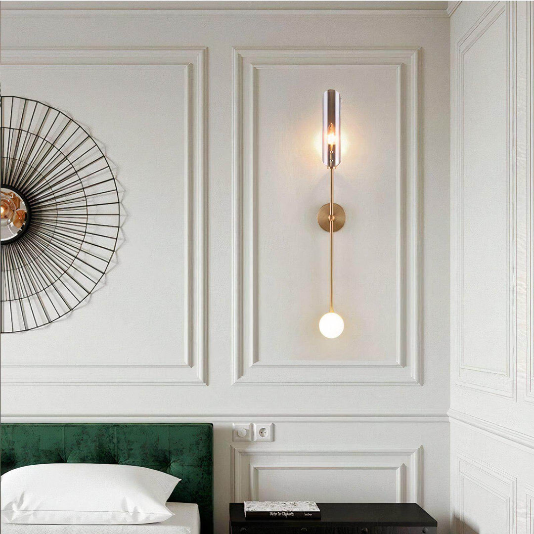 Wall Sconce Light Shades - Elegant & Charming adding sophistication to a modern bedroom with gold-tone wall sconce.