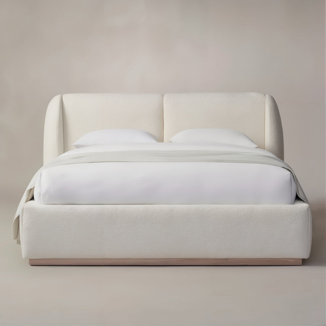 California King Bed - Queen Size Bed with luxurious bouclé upholstery and modern design.