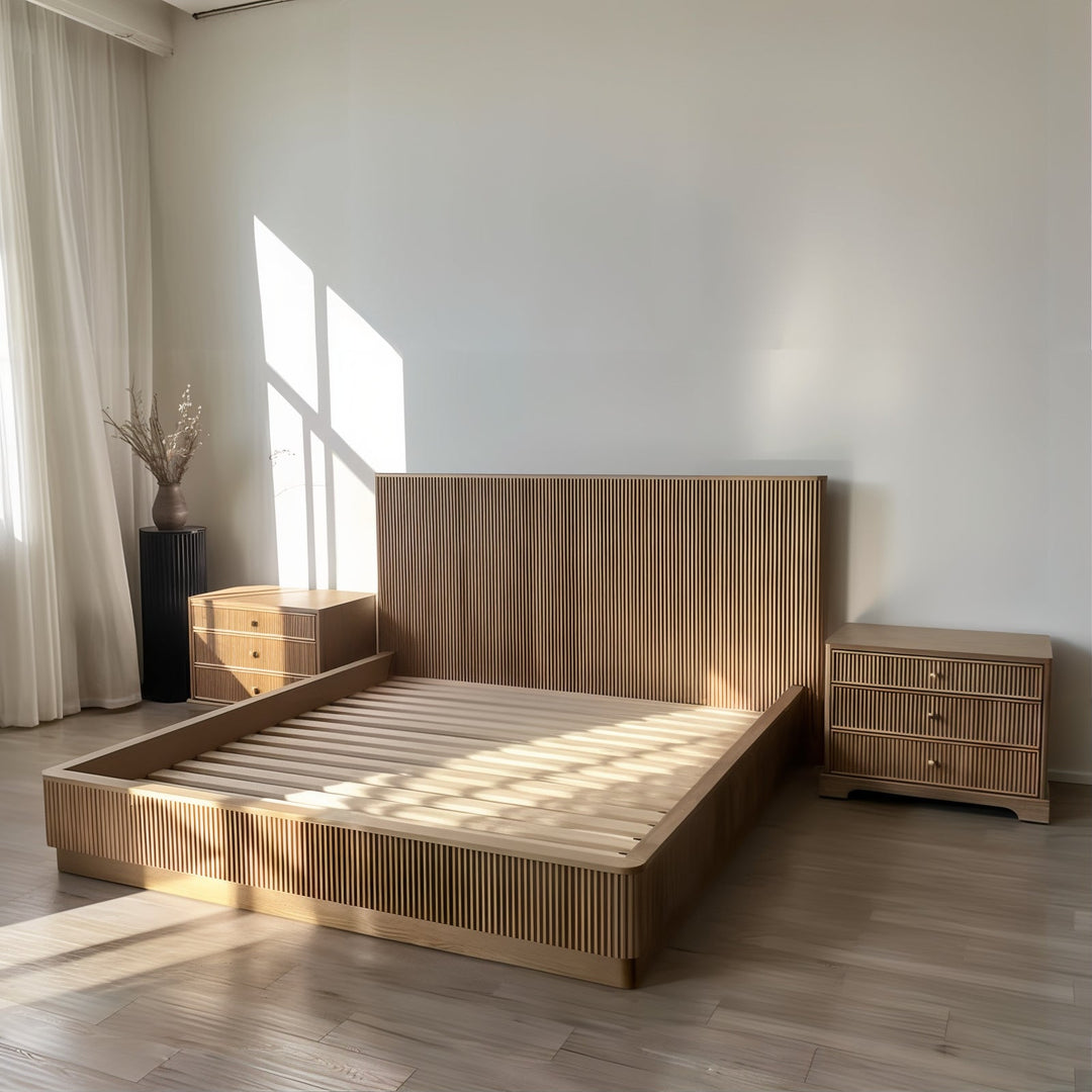 California King Bed - Queen Bed Frame With Headboard in a stylish bedroom setting.