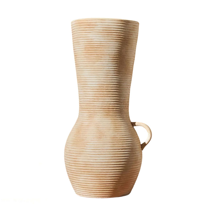 Ceramic Vases - Decorative Vases featuring a large beige ridged ceramic vase with a minimalist design.