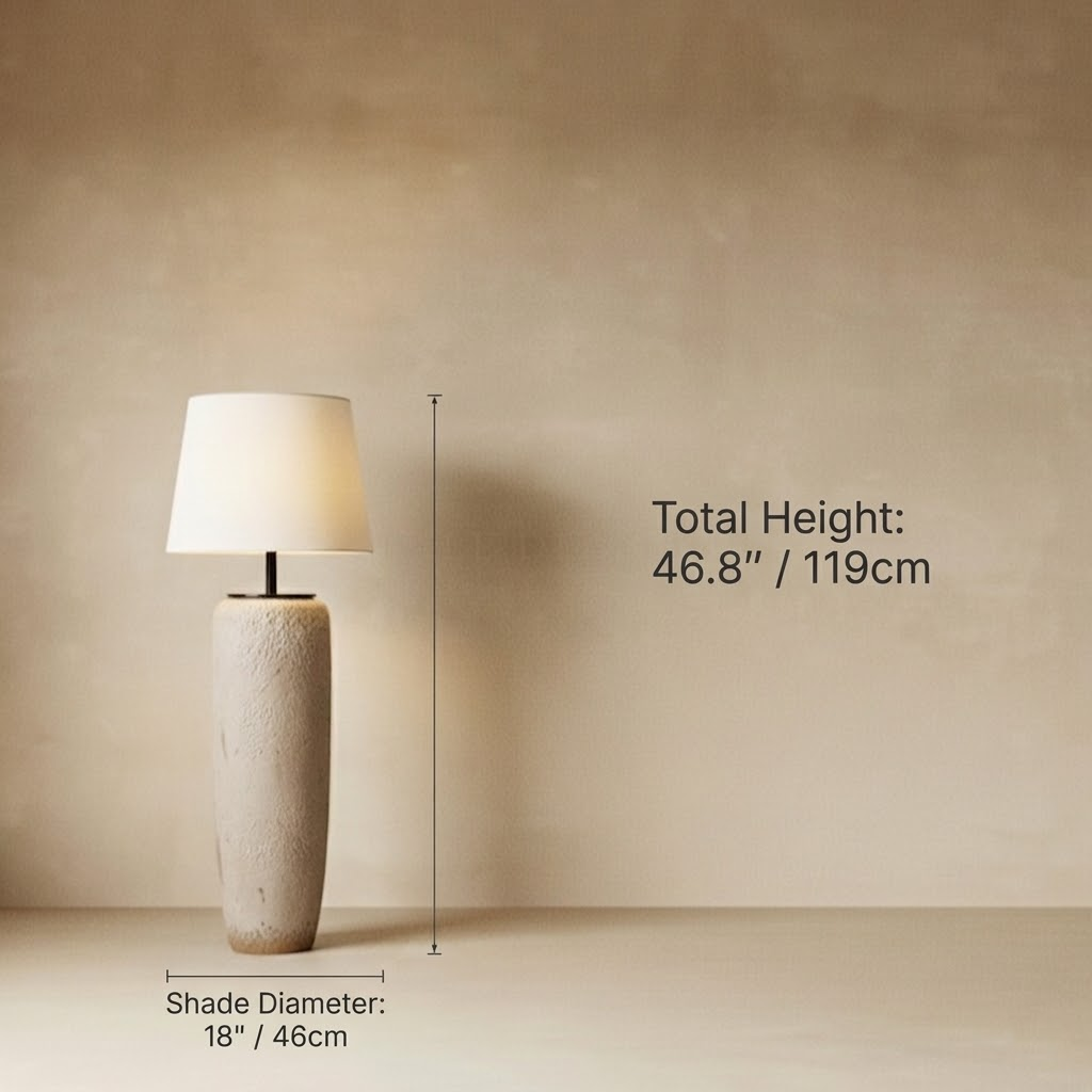 Ceramic Floor Lamp | White Fabric Shade — Organic Modern Living Room