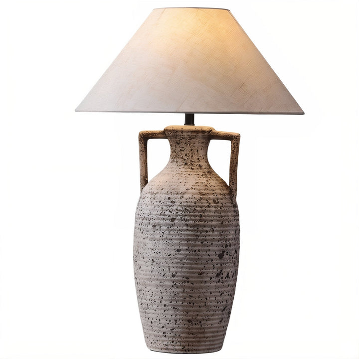 Mid Century Table Lamp - Imperfectly Perfect showcasing a unique ceramic design with an elegant lamp shade.