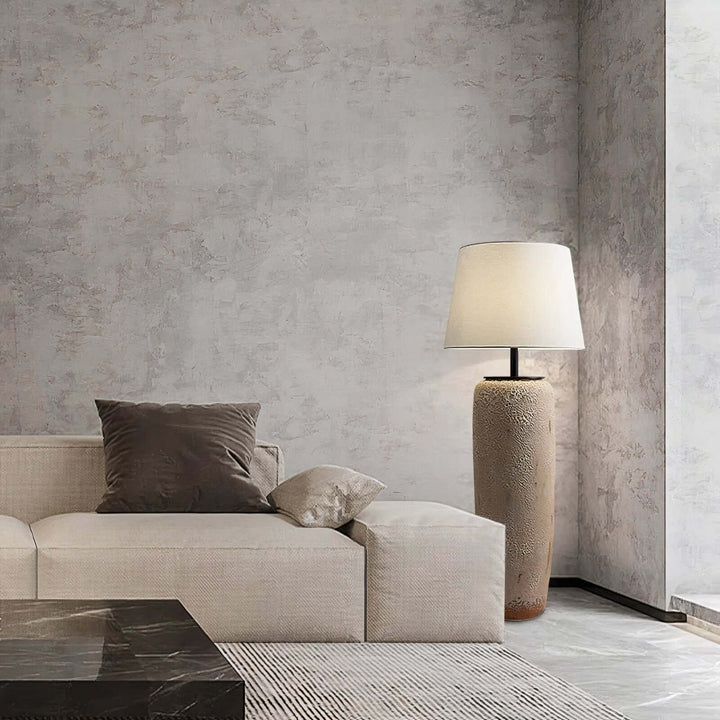 Art Deco Floor Lamp - Minimalistic & Contemporary illuminating a modern living room setting with elegant design.