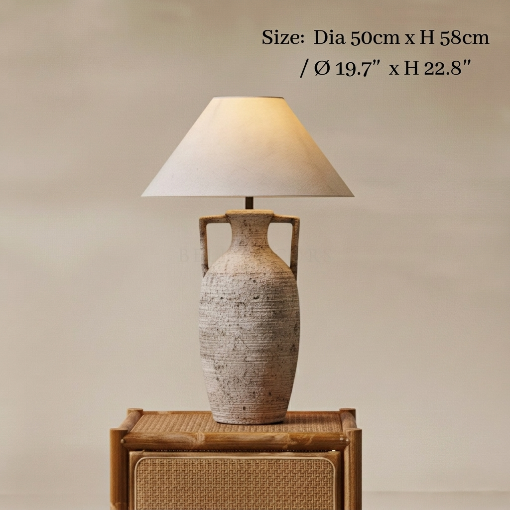 Ceramic Floor Lamp | White Fabric Shade — Organic Modern Living Room